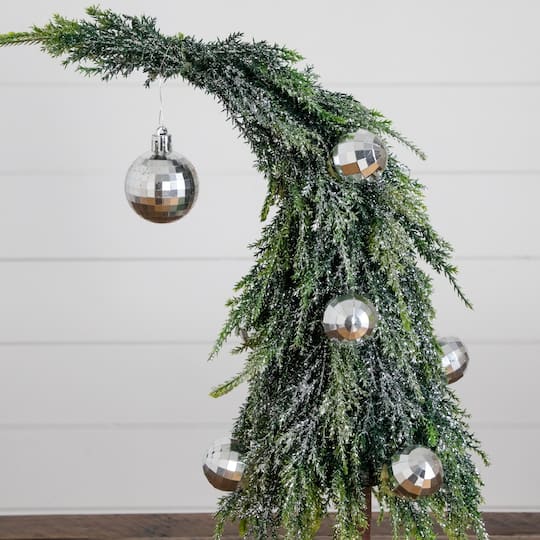 Nearly Natural 14" Unlit Artificial Snowed Santa's Hat Christmas Tree with Ornaments in Wooden Trunk Base